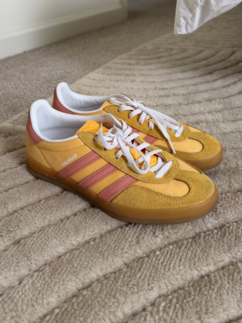adidas Gazelle Women’s Yellow with Pink Accent Sneakers